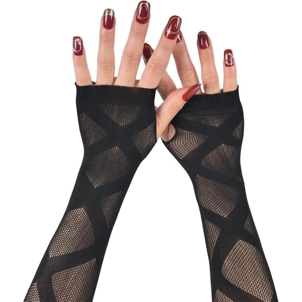 Women's Fishing Halloween Black 15 Net Gloves Fingerless Gothic Accessories